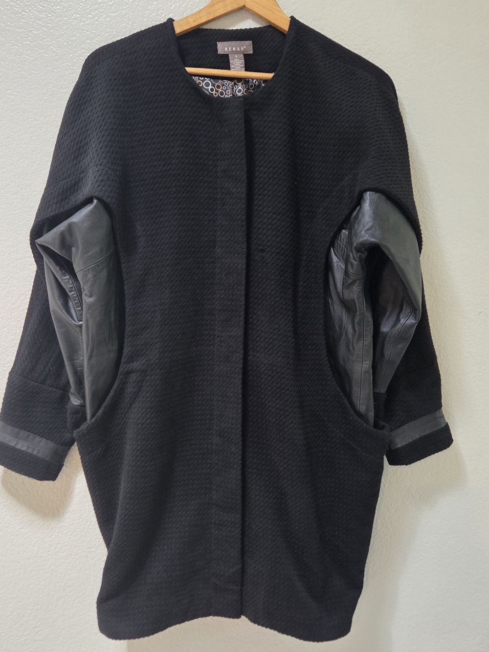 Vintage Kenar Black Leather-Trim Jacket 6 Minimalist 90s Coat